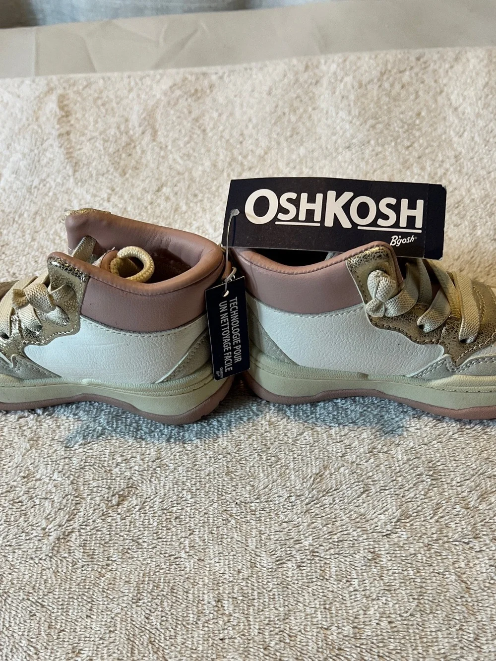 OshKosh B'gosh Cream, Pink & Gold Kids High-Top Sneakers SIZE 5